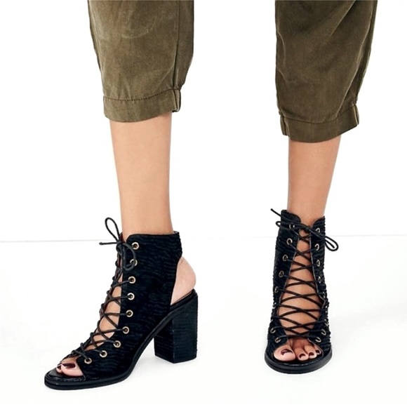 Free people x Jeffrey Campbell Minimal Lace Ups Black Suede Leather Ladies 8 - Picture 2 of 12